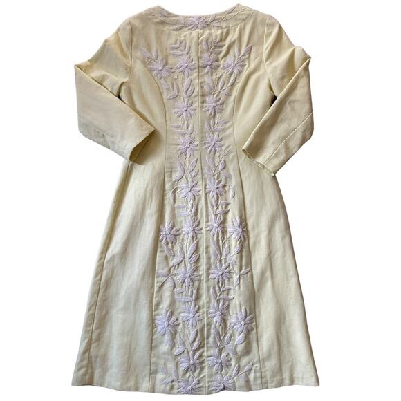 Anthropology Plenty Yellow Linen & White embroidered Beaded Coat size 6 - Picture 9 of 17